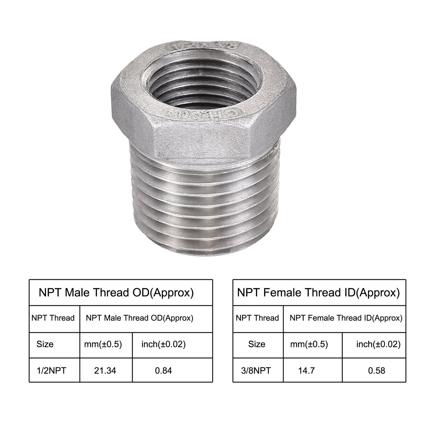 Uxcell Uxcell Reducer Hex Bushing, 304 Stainless Steel 1-1/4NPT Male to 1NPT Female, Reducing Forging Pipe Hose Adapter Fitting