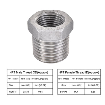 Harfington Uxcell Reducer Hex Bushing, 304 Stainless Steel 1-1/4NPT Male to 1NPT Female, Reducing Forging Pipe Hose Adapter Fitting