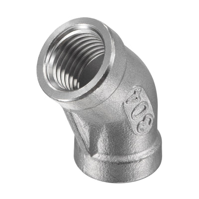 Harfington Uxcell Pipe Fitting 45 Degree Elbow 3/8 NPT Female Thread Hose Connector Adapter, 304 Stainless Steel Pack of 2