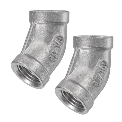 Harfington Uxcell Pipe Fitting 45 Degree Elbow 3/8 NPT Female Thread Hose Connector Adapter, 304 Stainless Steel Pack of 2