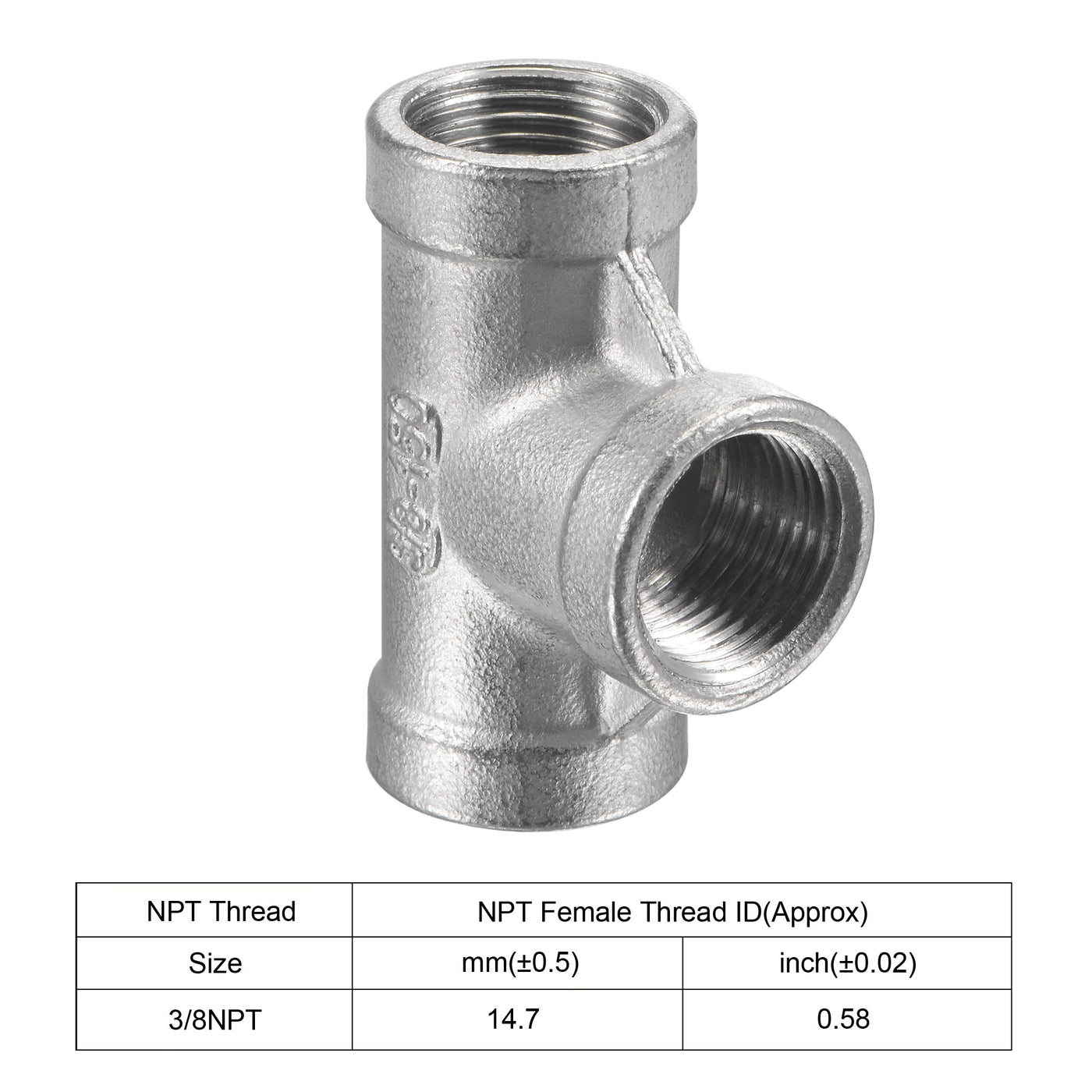 Uxcell Uxcell Pipe Fitting Tee 1/4 NPT Female Thread Hose Connector Adapter, 304 Stainless Steel, Pack of 2