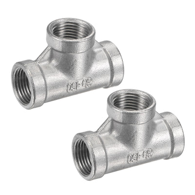 Harfington Uxcell Pipe Fitting Tee 1/4 NPT Female Thread Hose Connector Adapter, 304 Stainless Steel, Pack of 2