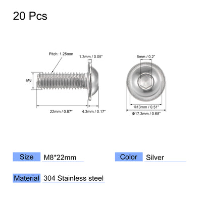 Harfington Uxcell 304 Stainless Steel Flanged Button Head Socket Machine Screw, Hex Socket Drive Screw