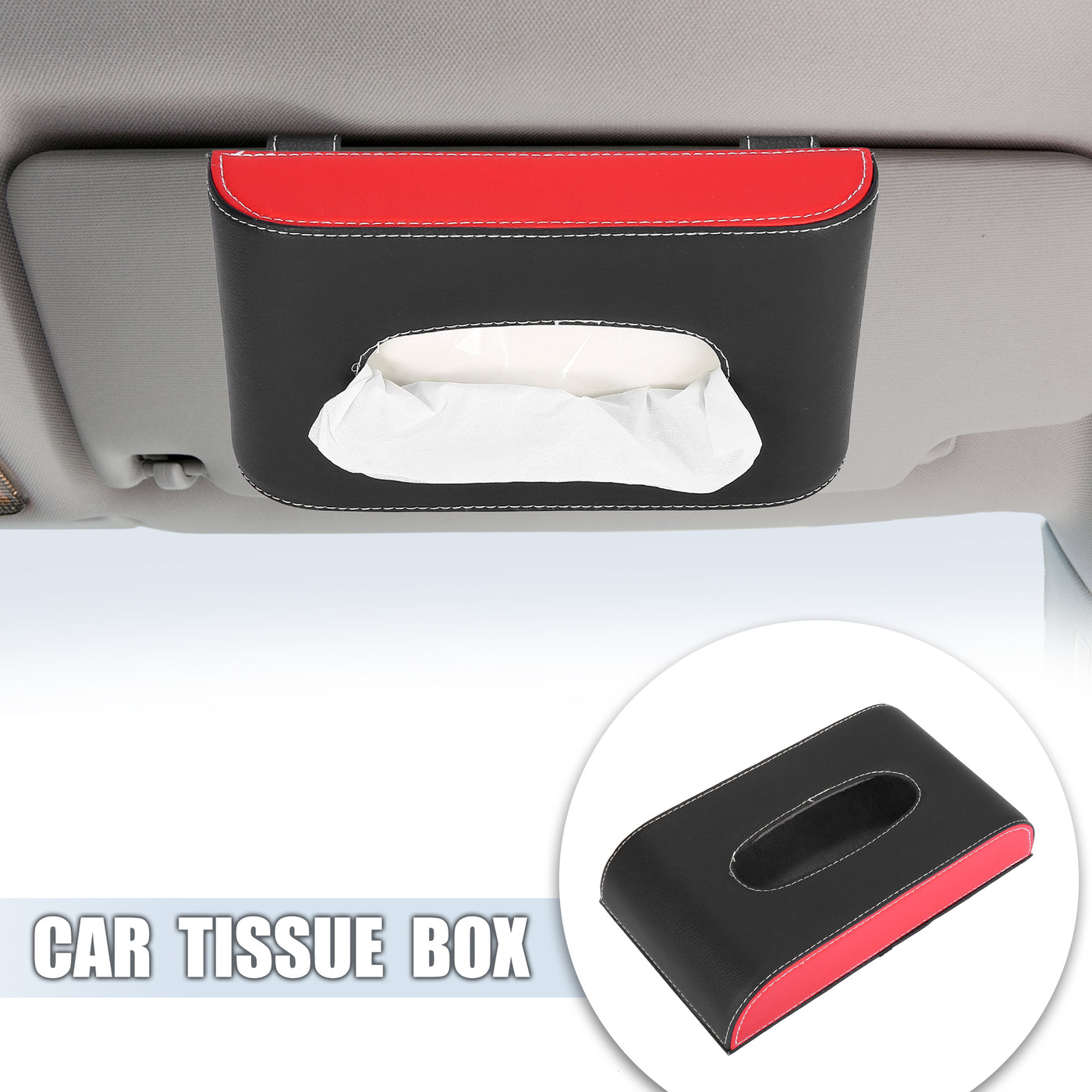 X AUTOHAUX Universal Car Sun Visor Napkin Holder Tissue Clip Holder Box Red Black Faux Leather