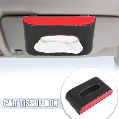 Harfington Universal Car Sun Visor Napkin Holder Tissue Clip Holder Box Red Black Faux Leather