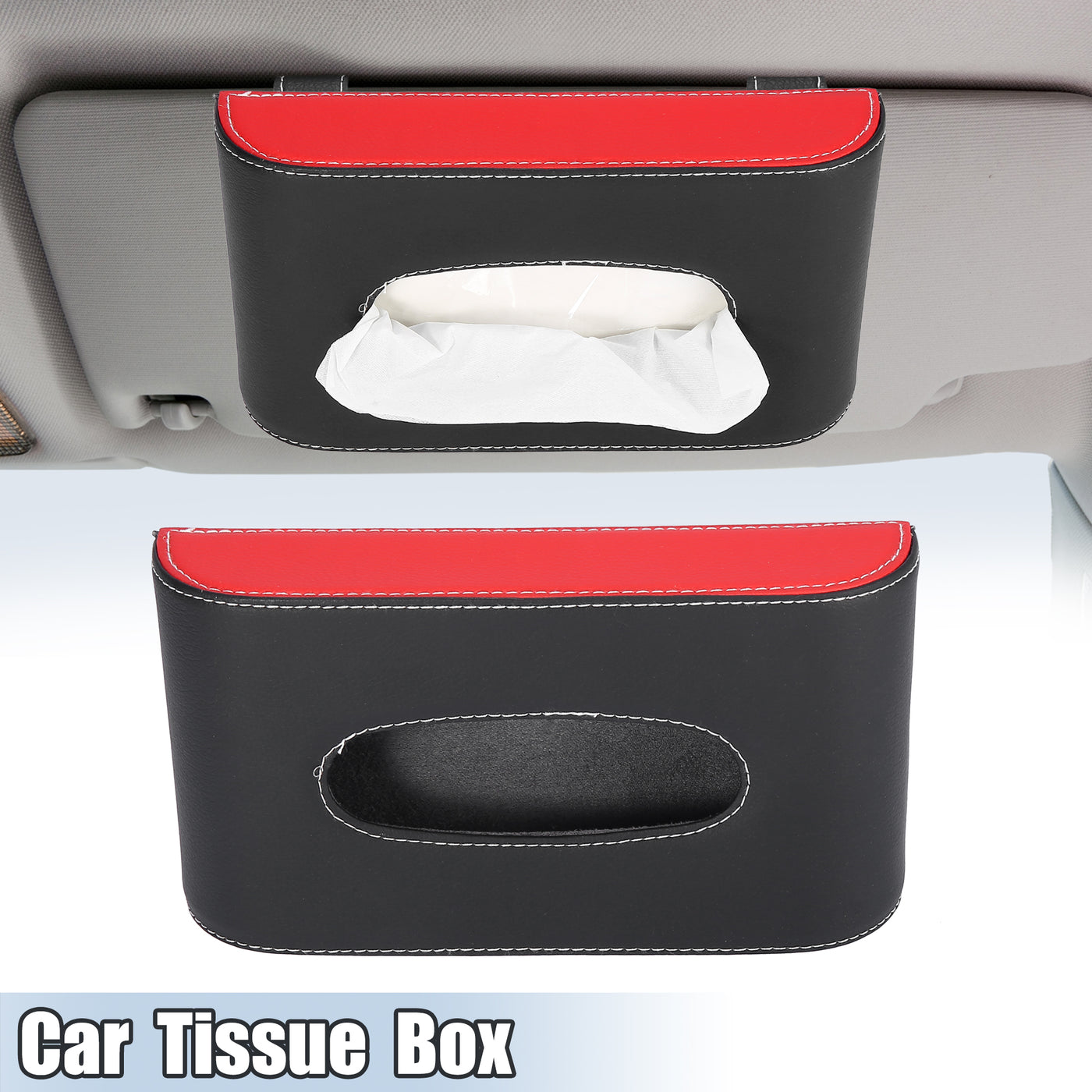 X AUTOHAUX Universal Car Sun Visor Napkin Holder Tissue Clip Holder Box Red Black Faux Leather