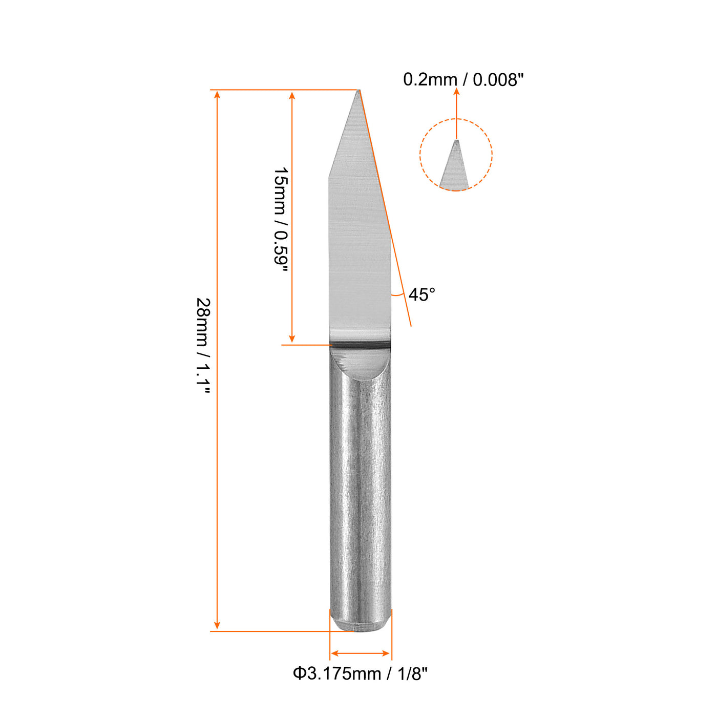 uxcell Uxcell 1/8" Shank 0.2mm Tip 45 Degree Carbide Wood Engraving Bit CNC Router Tool 10pcs