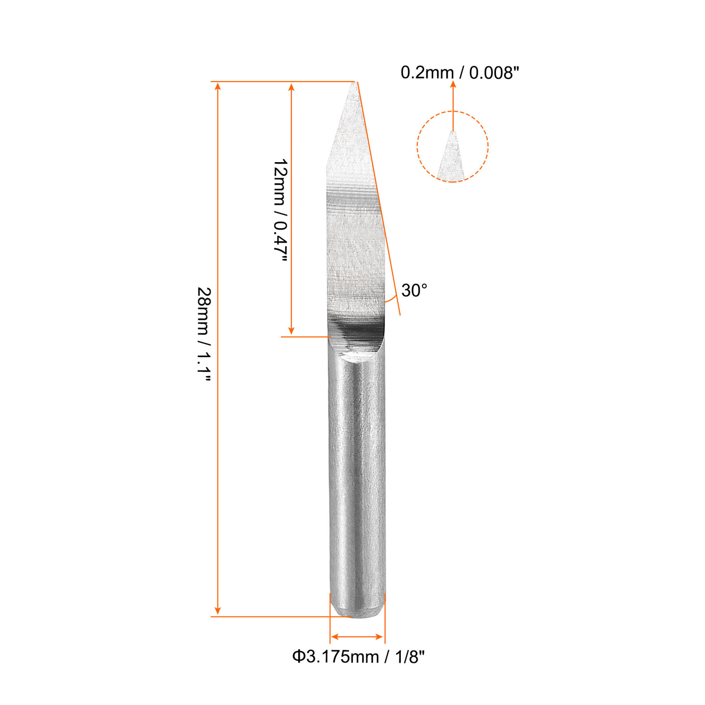 uxcell Uxcell 10Stk. Holzgravur Bit Vollhartmetall 3.175mm 1/8" Schaft 30 Grad 0.2mm Tipp CNC Fräswerkzeug für Acryl PVC MDF PCB Holzschnitzerei