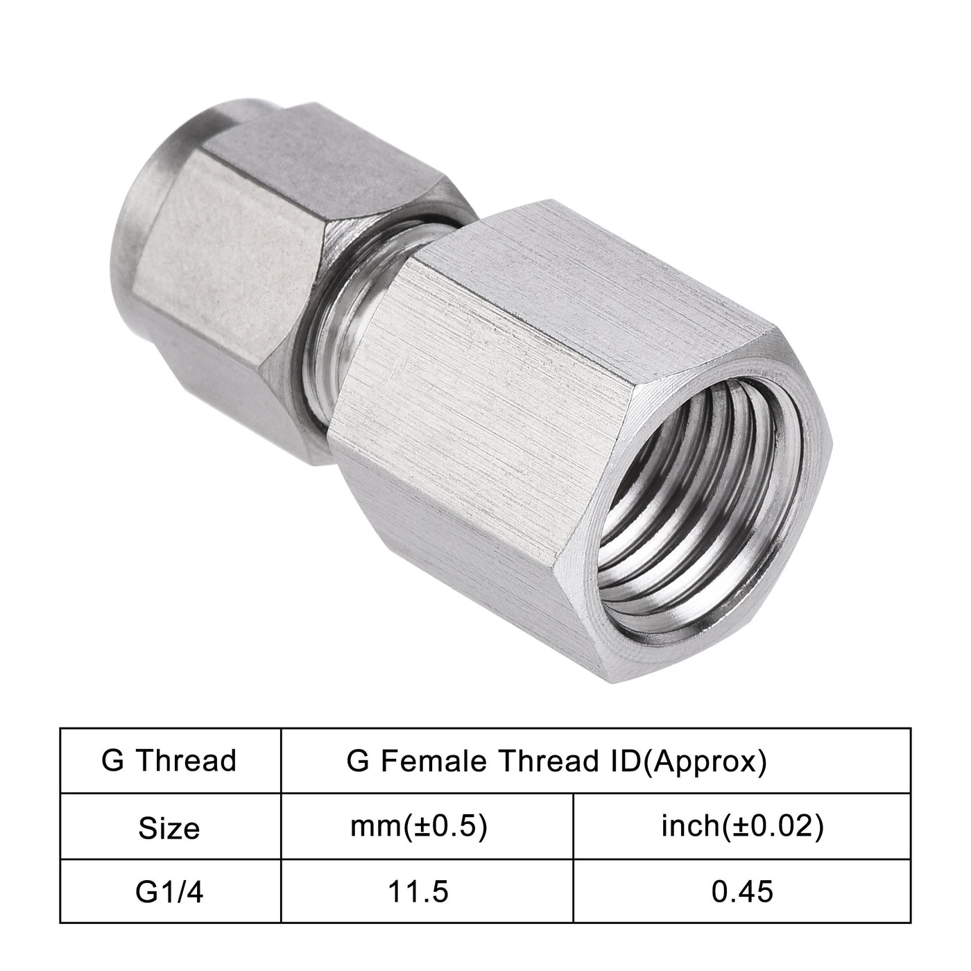 uxcell Uxcell Compression Tube Fitting G1/4 Female Thread x 1/4" Tube OD Straight Coupling Adapter 304 Stainless Steel 2Pcs