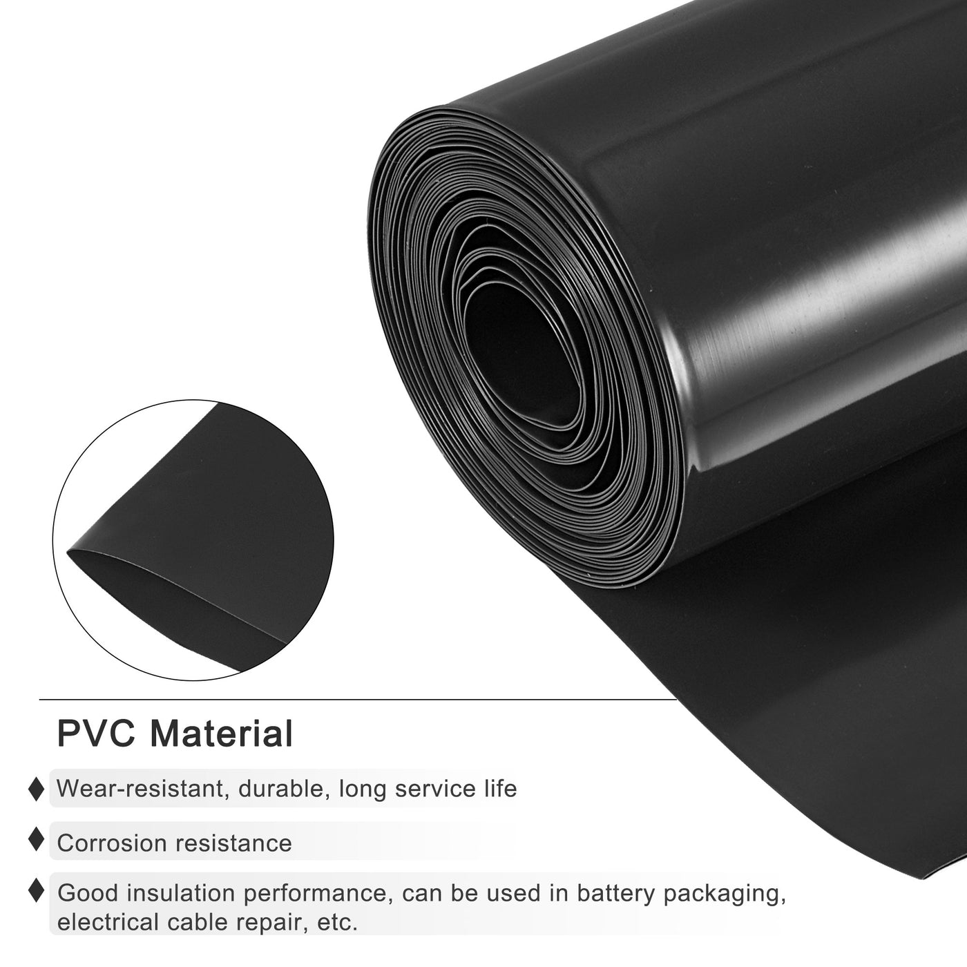 Harfington Battery Wrap PVC Heat Shrink Tubing 58mm Dia 90mm Flat 10 Feet Black Good Insulation for Battery Pack