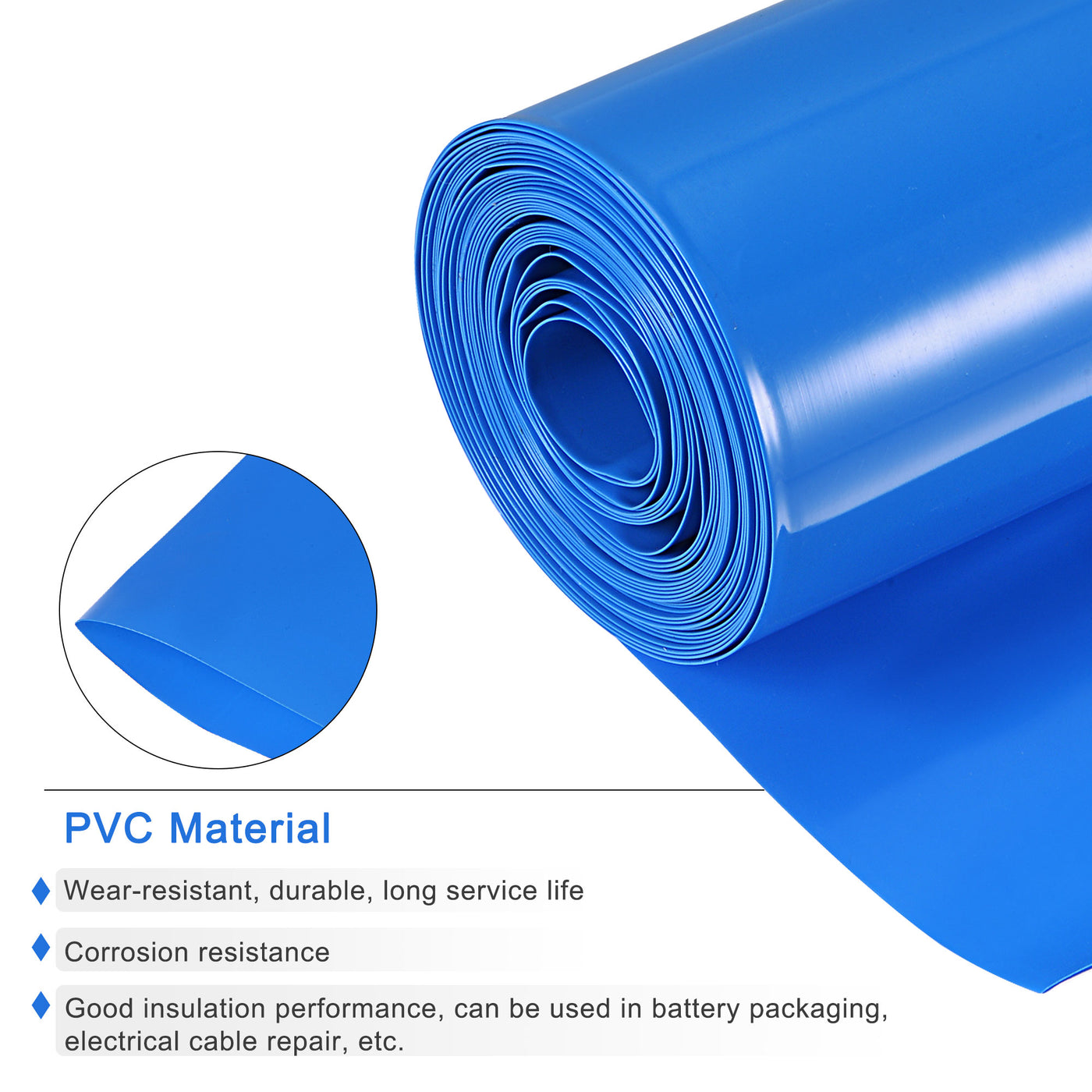 Harfington Battery Wrap PVC Heat Shrink Tubing 63mm Dia 100mm Flat 1m Blue Good Insulation for Battery Pack