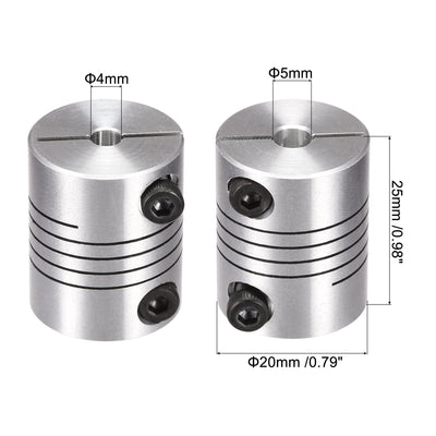 Harfington Uxcell 2PCS Motor Shaft 4mm to 5mm Helical Beam Coupler Coupling 20mm Dia 25mm Length