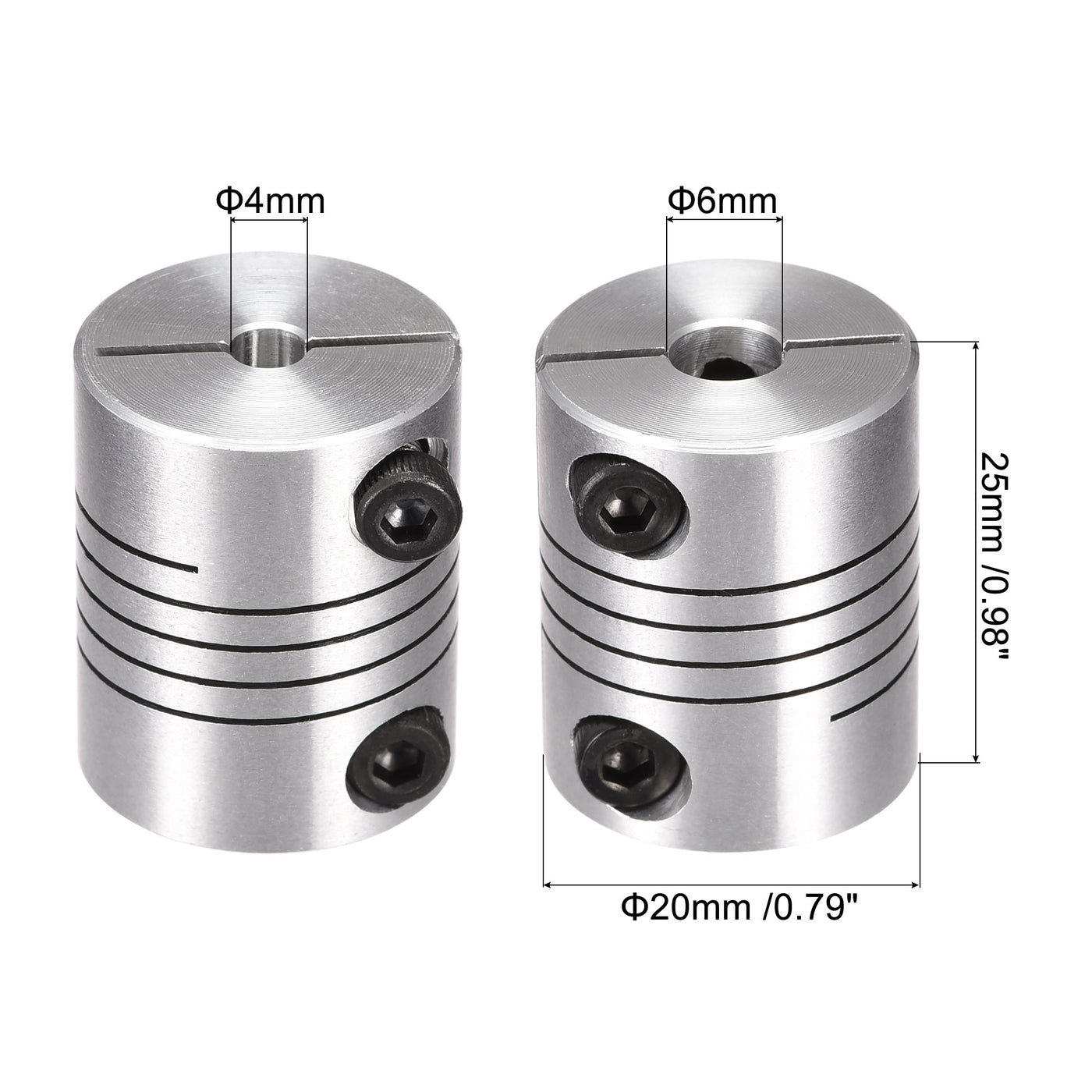 uxcell Uxcell 2PCS Motor Shaft 4mm to 6mm Helical Beam Coupler Coupling 20mm Dia 25mm Length