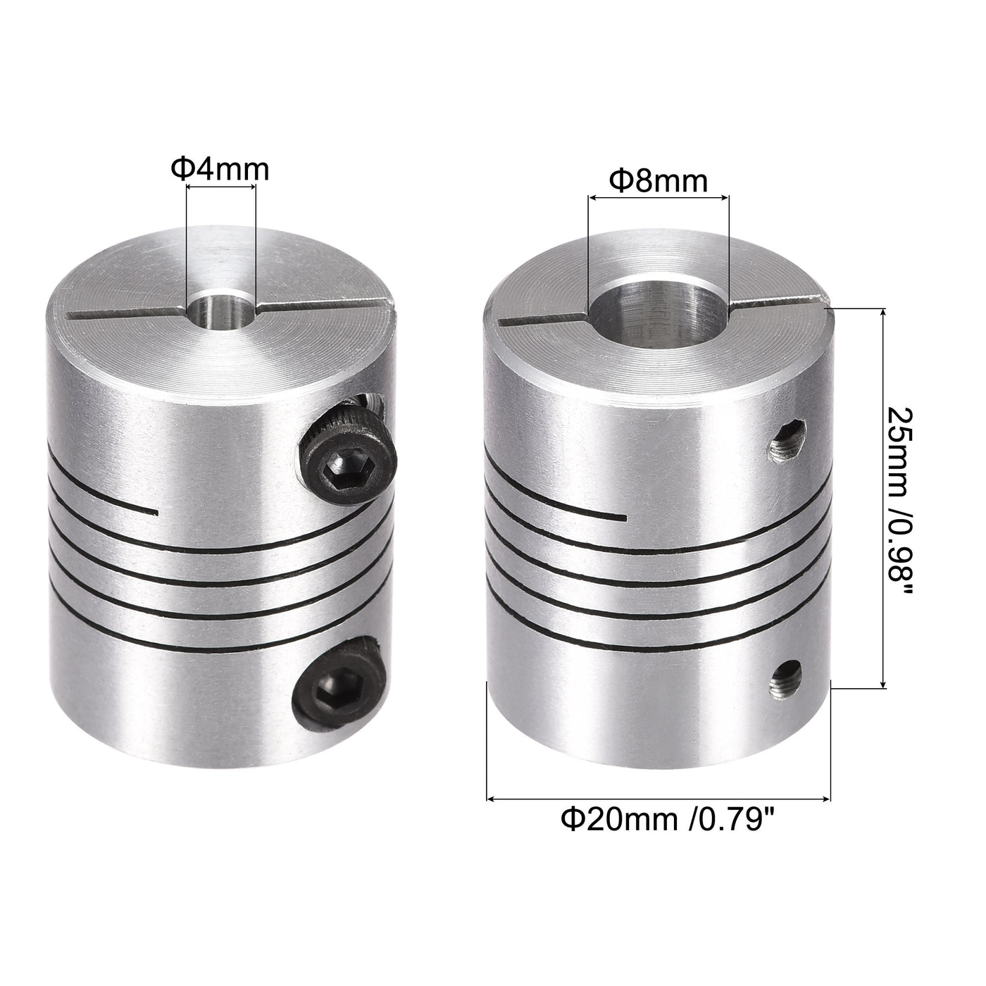 uxcell Uxcell 2PCS Motor Shaft 4mm to 8mm Helical Beam Coupler Coupling 20mm Dia 25mm Length