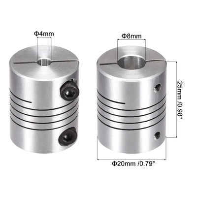 Harfington Uxcell 2PCS Motor Shaft 4mm to 8mm Helical Beam Coupler Coupling 20mm Dia 25mm Length