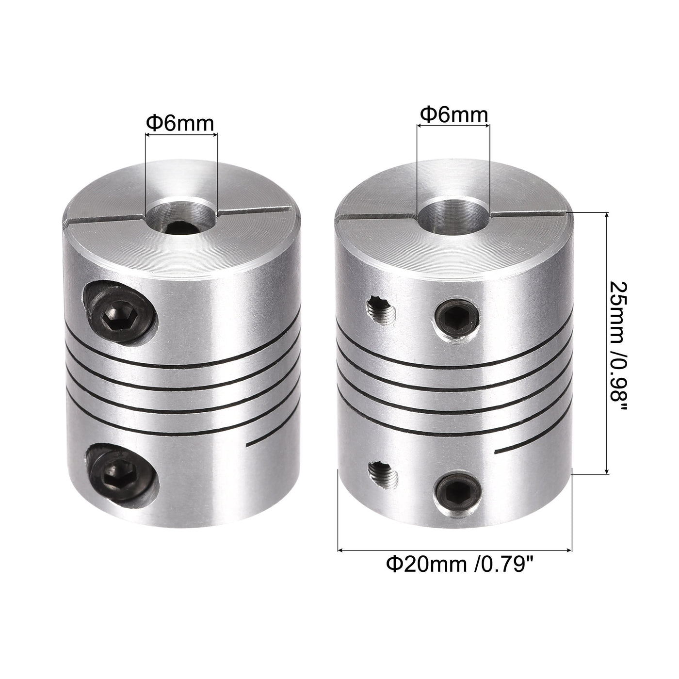 uxcell Uxcell 2PCS Motor Shaft 6mm to 6mm Helical Beam Coupler Coupling 20mm Dia 25mm Length