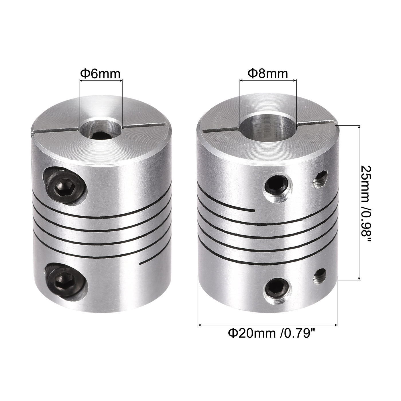 uxcell Uxcell 2PCS Motor Shaft 6mm to 8mm Helical Beam Coupler Coupling 20mm Dia 25mm Length