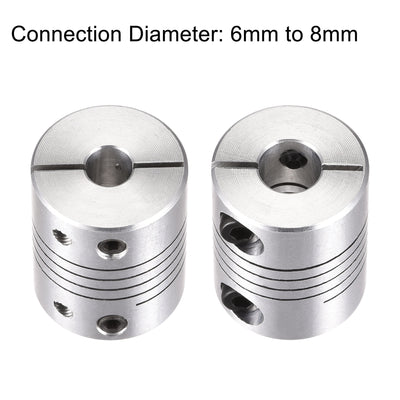 Harfington Uxcell 2PCS Motor Shaft 6mm to 8mm Helical Beam Coupler Coupling 20mm Dia 25mm Length