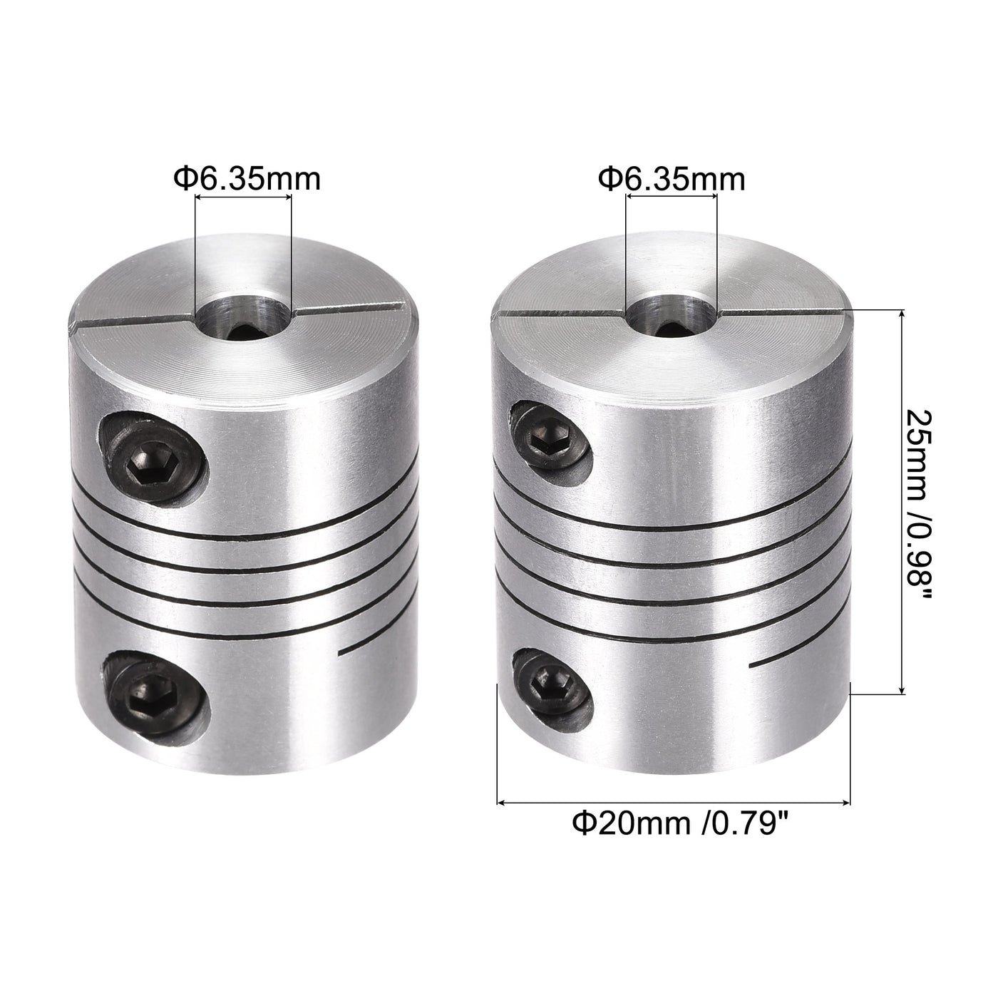 uxcell Uxcell 2PCS Motor Shaft 6.35mm to 6.35mm Helical Beam Coupler Coupling D20L25