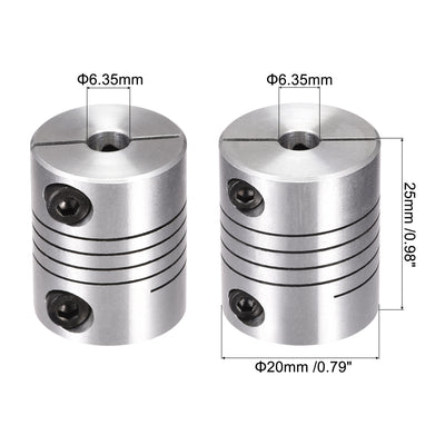 Harfington Uxcell 2PCS Motor Shaft 6.35mm to 6.35mm Helical Beam Coupler Coupling D20L25