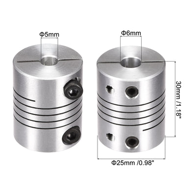 Harfington Uxcell 2PCS Motor Shaft 5mm to 6mm Helical Beam Coupler Coupling 25mm Dia 30mm Length