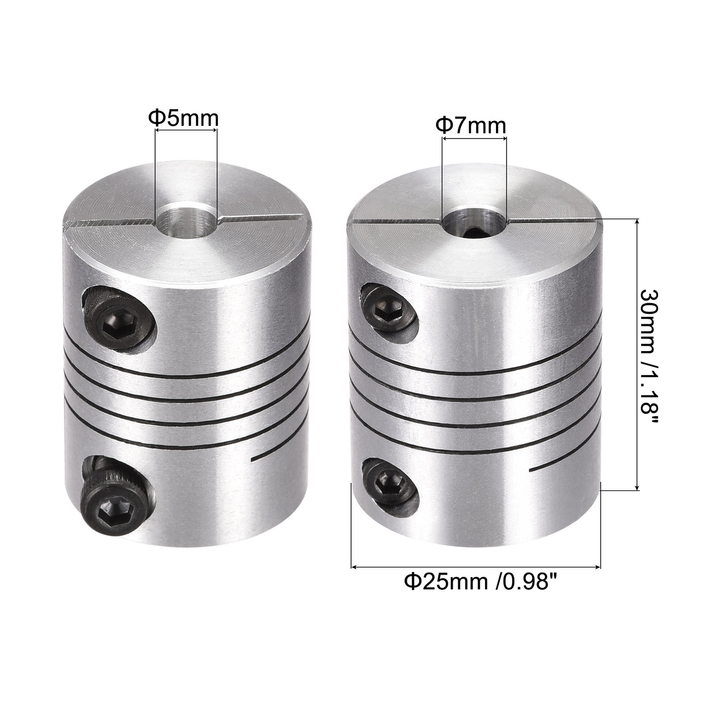 uxcell Uxcell 2PCS Motor Shaft 5mm to 7mm Helical Beam Coupler Coupling 25mm Dia 30mm Length