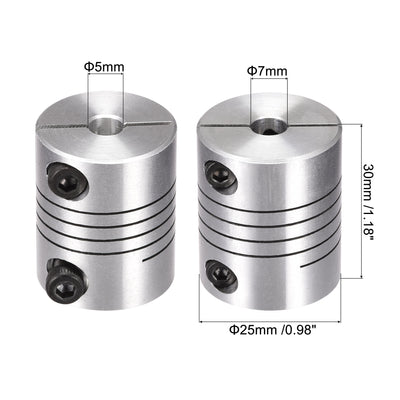 Harfington Uxcell 2PCS Motor Shaft 5mm to 7mm Helical Beam Coupler Coupling 25mm Dia 30mm Length