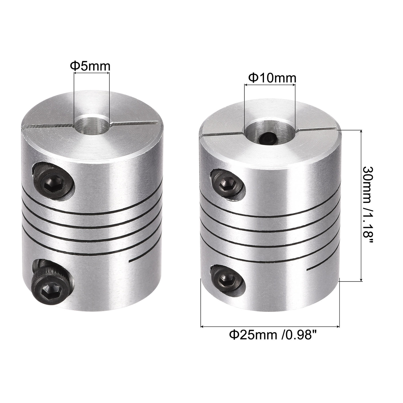 uxcell Uxcell 2PCS Motor Shaft 5mm to 10mm Helical Beam Coupler Coupling 25mm Dia 30mm Length