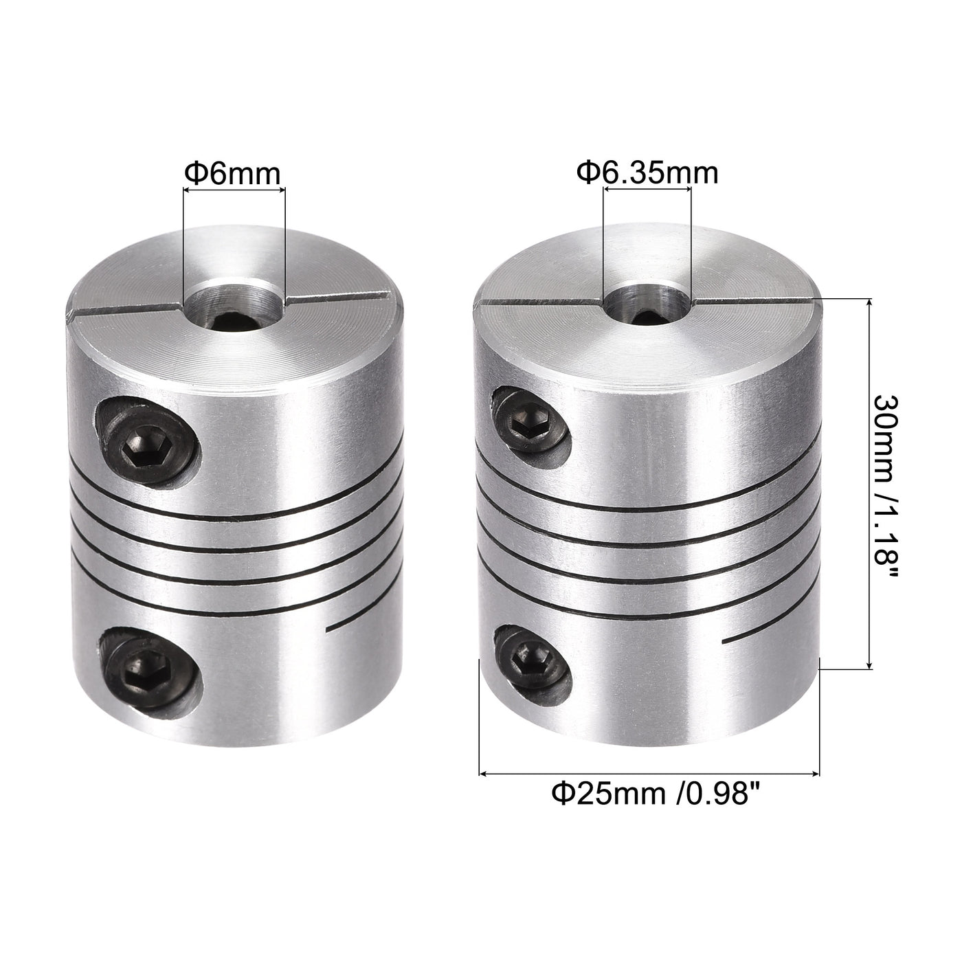 uxcell Uxcell 2PCS Motor Shaft 6mm to 6.35mm Helical Beam Coupler Coupling 25mm Dia 30mm Long