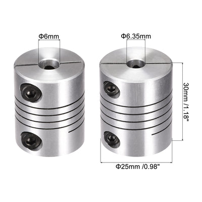 Harfington Uxcell 2PCS Motor Shaft 6mm to 6.35mm Helical Beam Coupler Coupling 25mm Dia 30mm Long