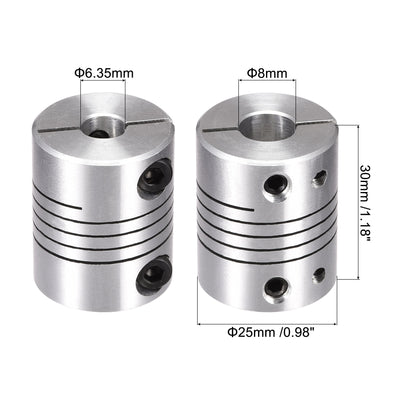 Harfington Uxcell 2PCS Motor Shaft 6.35mm to 8mm Helical Beam Coupler Coupling 25mm Dia 30mm Long