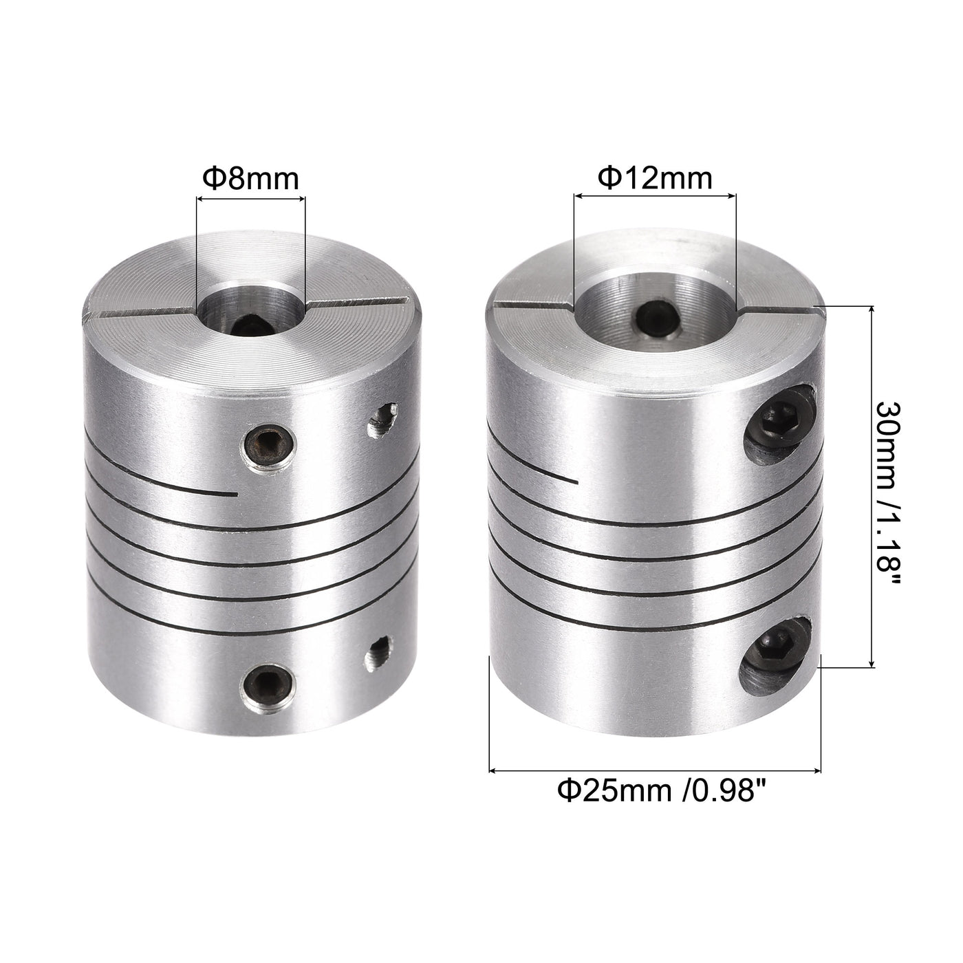 uxcell Uxcell 2PCS Motor Shaft 8mm to 12mm Helical Beam Coupler Coupling 25mm Dia 30mm Length