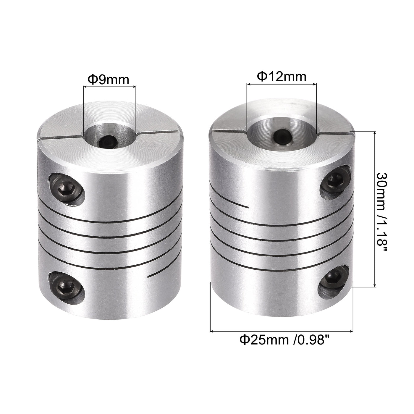 uxcell Uxcell 2PCS Motor Shaft 9mm to 12mm Helical Beam Coupler Coupling 25mm Dia 30mm Length