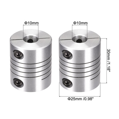 Harfington Uxcell 2PCS Motor Shaft 10mm to 10mm Helical Beam Coupler Coupling 25mm Dia 30mm Length