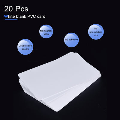 Harfington Blank PVC Cards for ID Badge Printers, Graphics Quality White Plastic CR80 Pack of 20