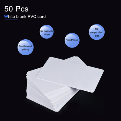 Harfington Blank PVC Cards for ID Badge Printers, Graphics Quality White Plastic CR80 Pack of 50