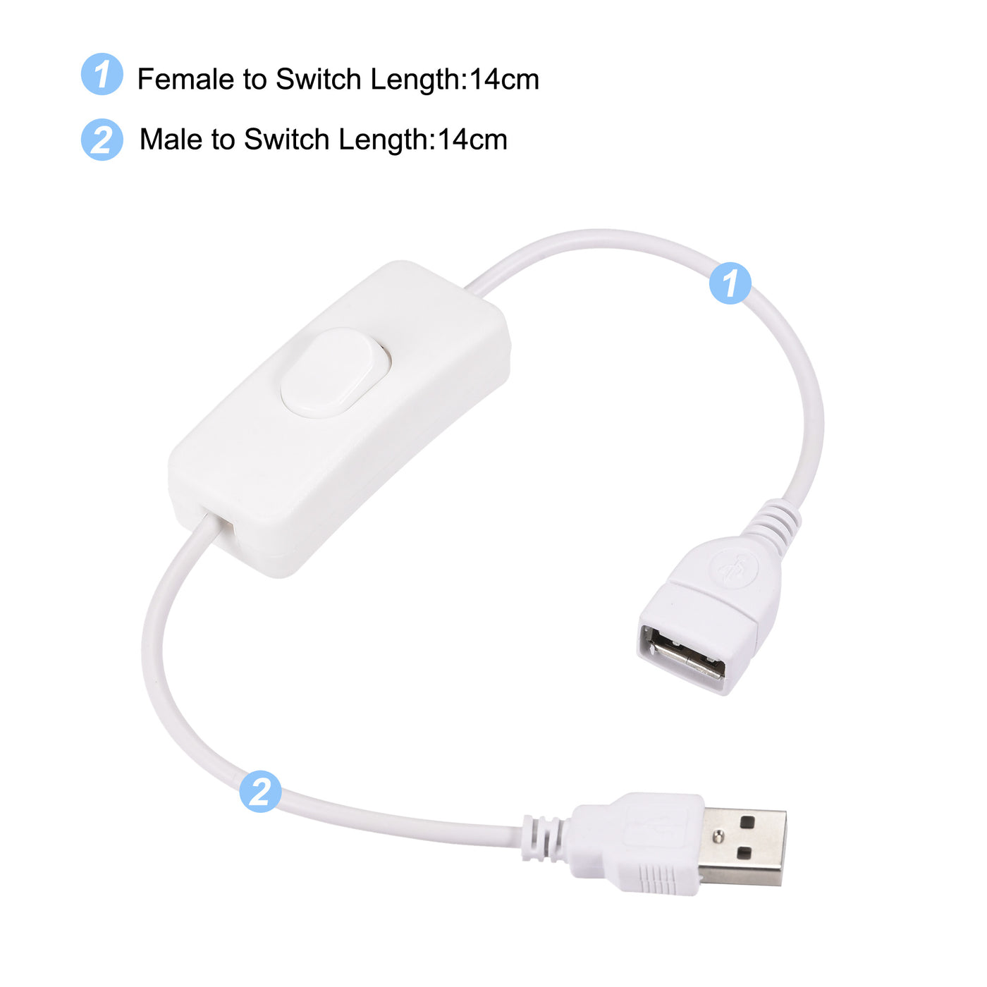 Harfington USB Cable with ON/Off Switch USB Male to Female Extension Cord 34cm White