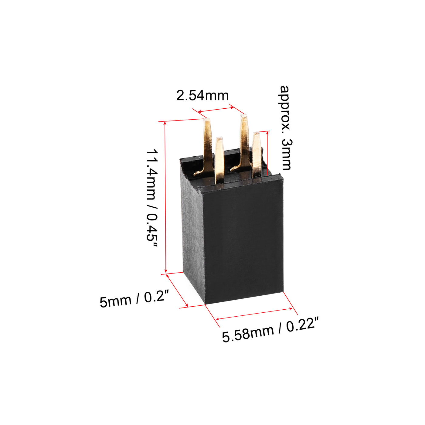 uxcell Uxcell Straight Header Pin 4P 2 Row 2.54mm Pitch Copper Pin for Prototype Black 20pcs