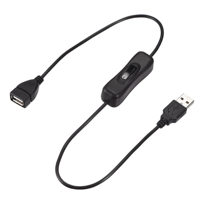 Harfington USB Cable with ON/Off Switch, USB Male to Female Extension Cord 50cm Black, for LED Desk Lamp LED Strip, Pack of 2