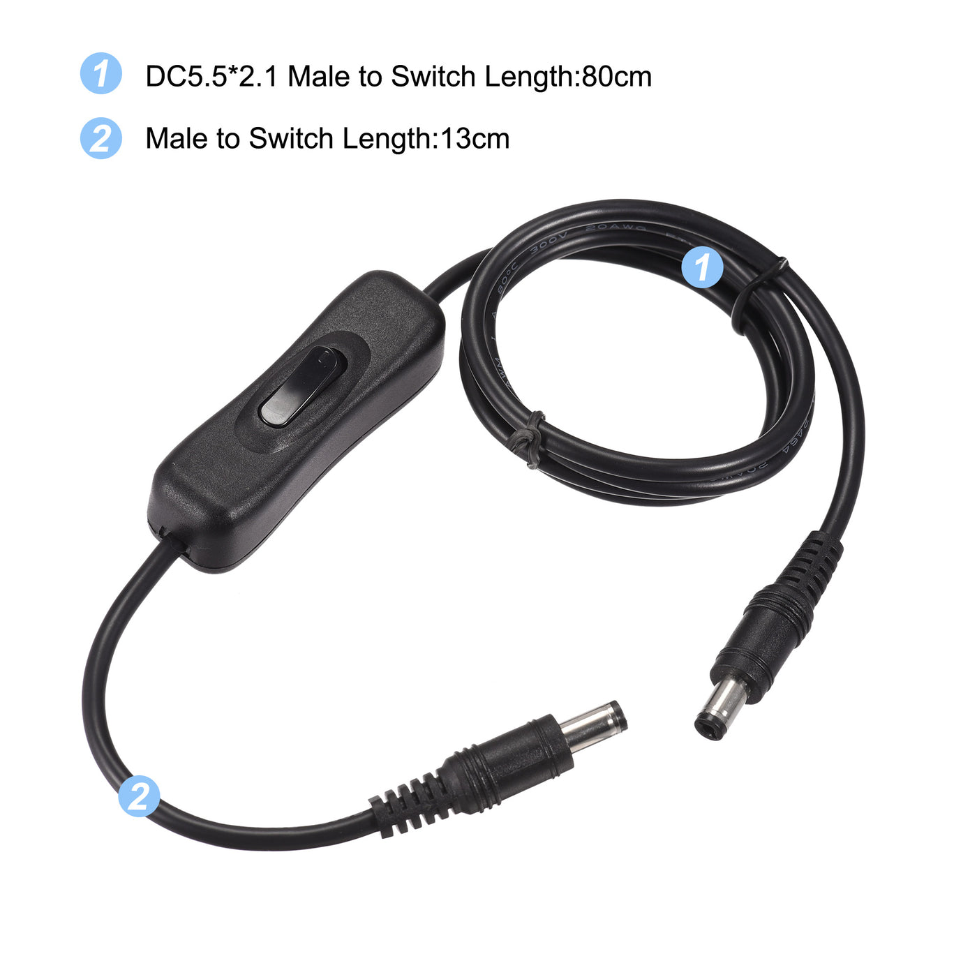 Harfington DC Cable with Switch 5.5mm x 2.1mm DC Male to Male Extension Cord 1M Black