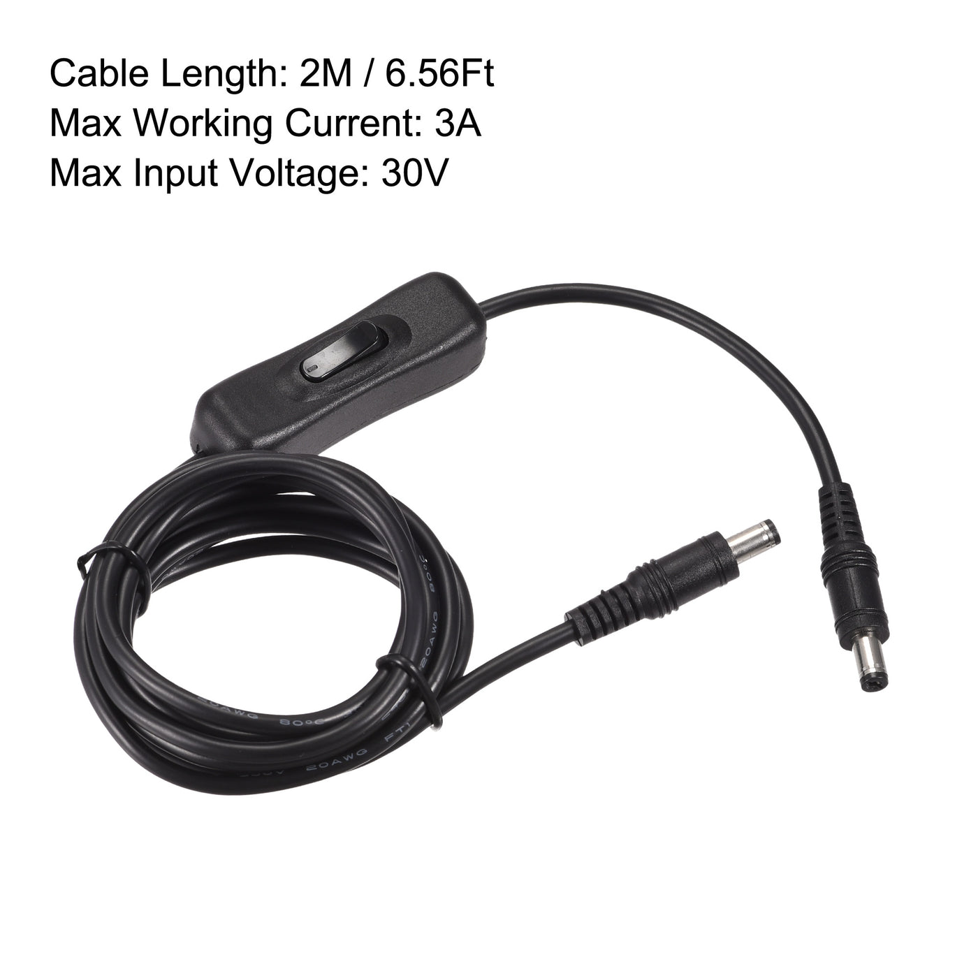 Harfington DC Cable with ON/OFF Switch, 5.5mm x 2.1mm DC Male to Male Extension Cord 2M Black, for LED Desk Lamp LED Strip