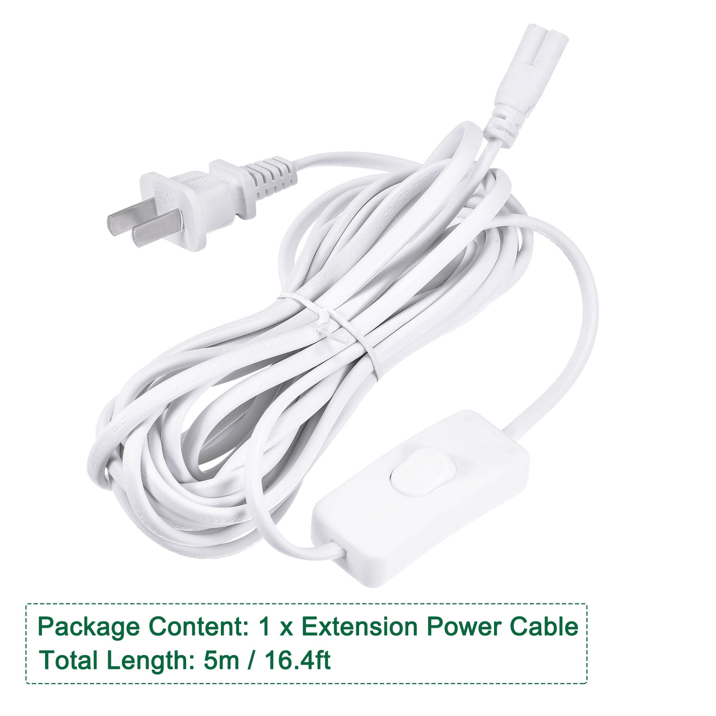 Harfington T5 T8 LED Tube Power Extension Cable with On/Off Switch 3 Pin 5M Length White