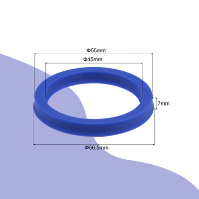 Harfington UHS Radial Shaft Seal 45mm ID x 55mm OD x 7mm Width PU Oil Seal, Blue Pack of 5