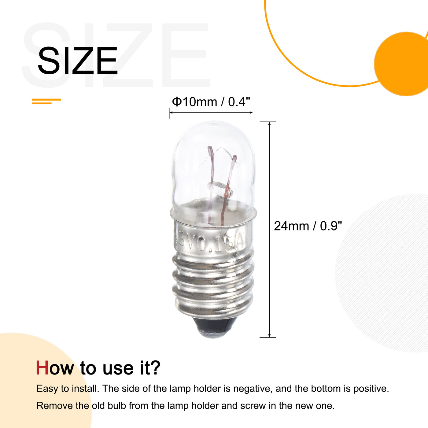 Harfington E10 Screw Base Miniature Bulbs DC 6.3V Warm Yellow Light Mini Lamps, Pack of 50