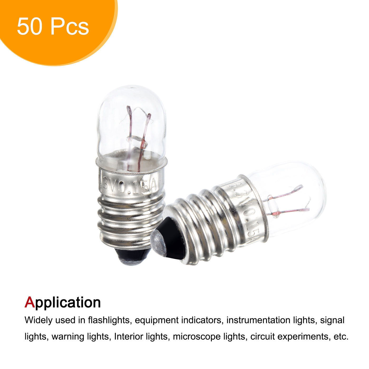 Harfington E10 Screw Base Miniature Bulbs DC 6.3V Warm Yellow Light Mini Lamps, Pack of 50