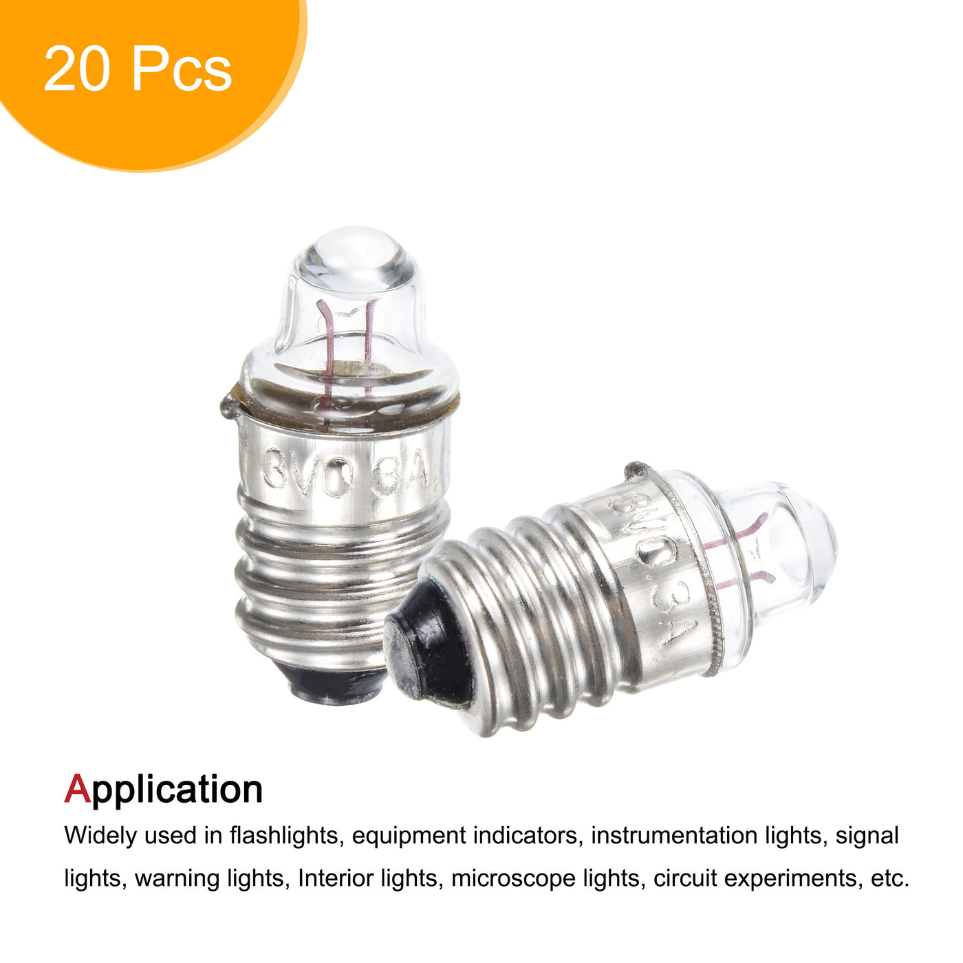 Harfington E10 Screw Base Flashlight Bulbs DC 3V 0.3A Yellow Light Mini Lamps, Pack of 20