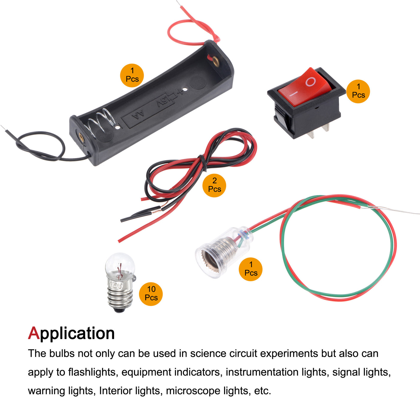 Harfington Circuit Experiment Set 10pcs 1.5V Bulb, 1 Battery Box/Switch/Lamp Holder, 2 Wire