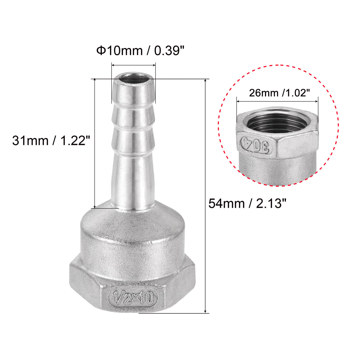 Harfington Barb Hose Fitting Connector Adapter Female Pipe with Hose Clamps