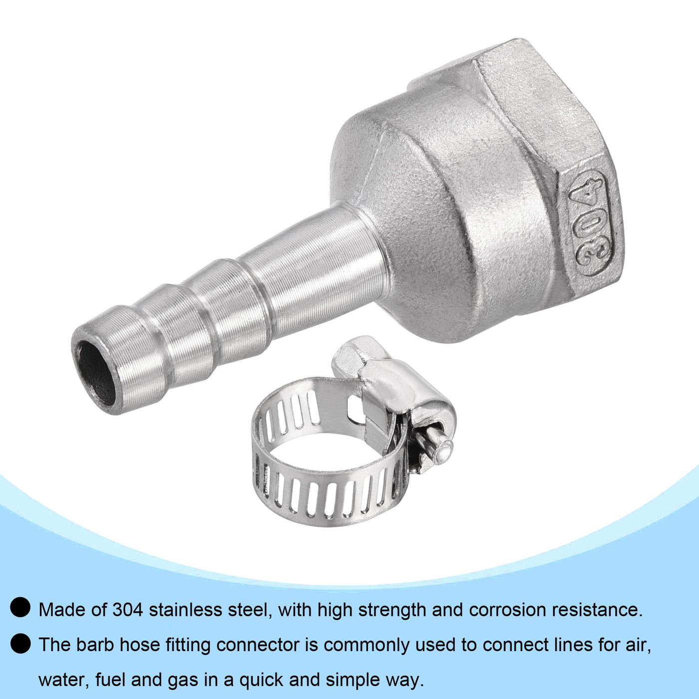 Harfington Barb Hose Fitting Connector Adapter Female Pipe with Hose Clamps