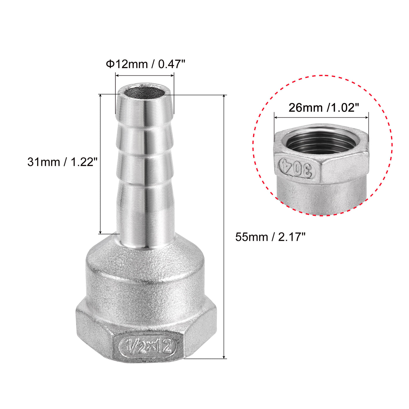 Harfington Barb Hose Fitting Connector Adapter Female Pipe with Hose Clamps